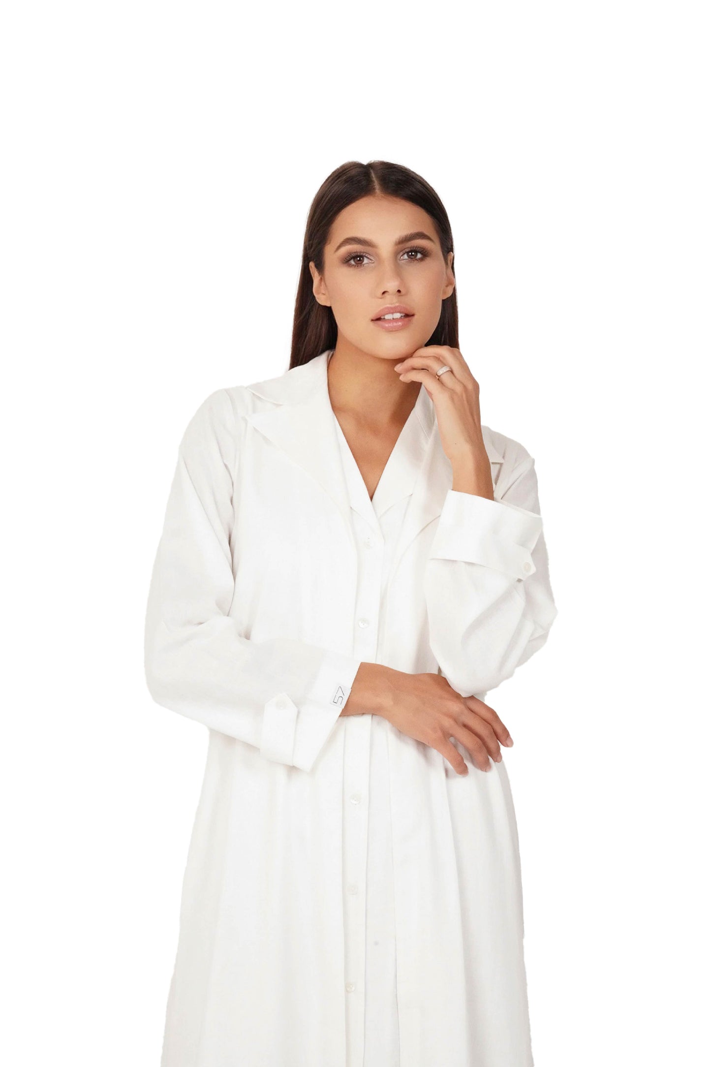 White Linen Coat Abaya - Front View