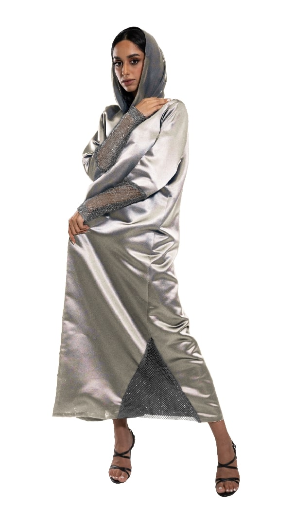 Sustainable Silk Upcycled Abaya - Front View