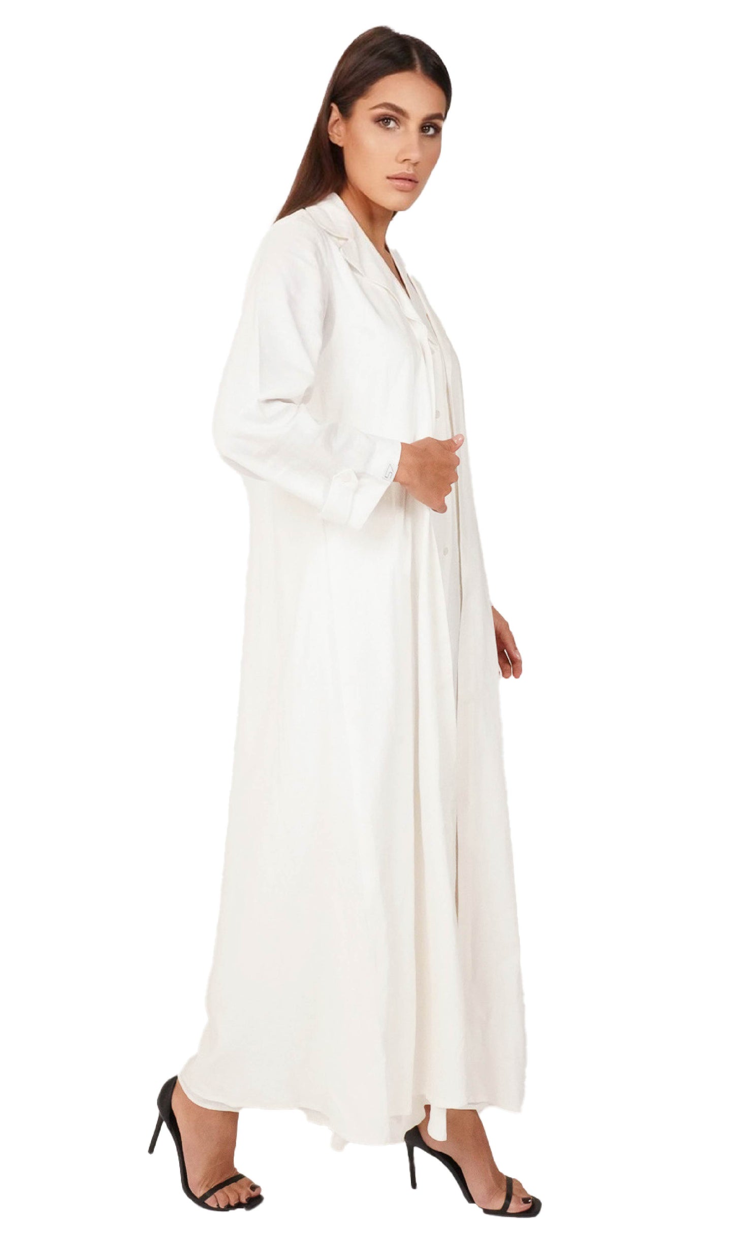 White Linen Sleeveless Dress - Back View