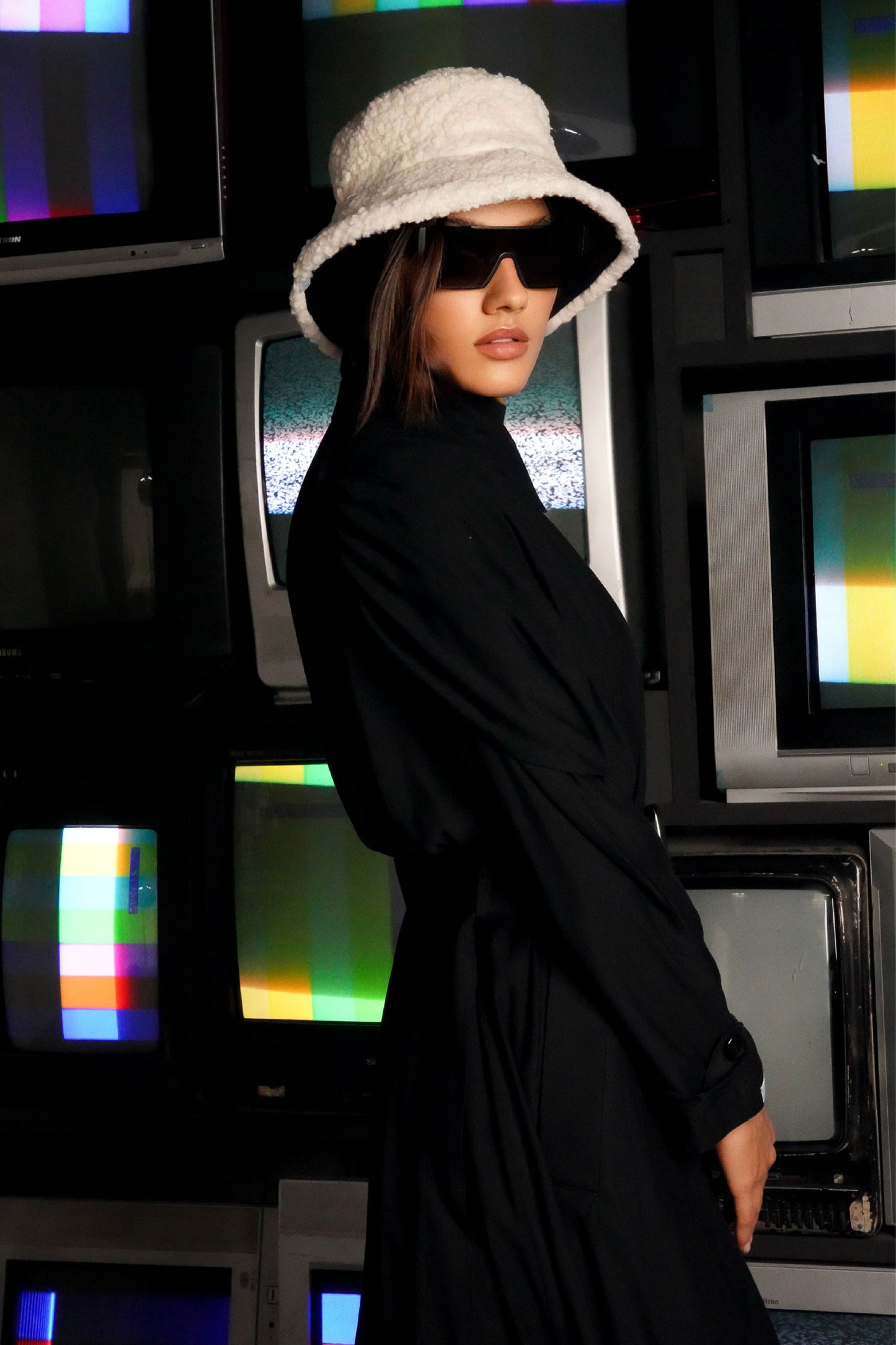 Shoulder Drape Detail - Black Long Coat