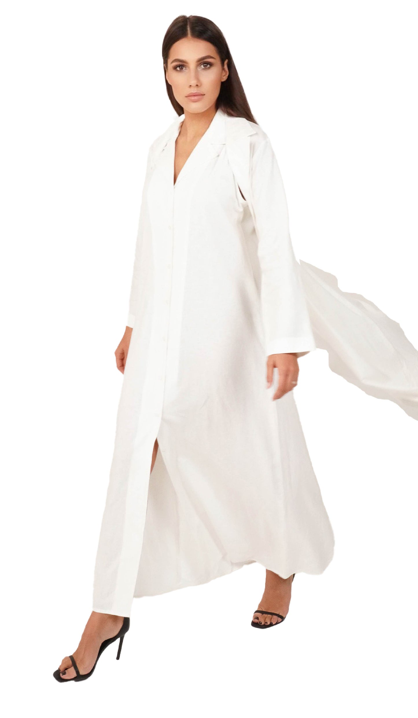 White Linen Sleeveless Dress - Front View