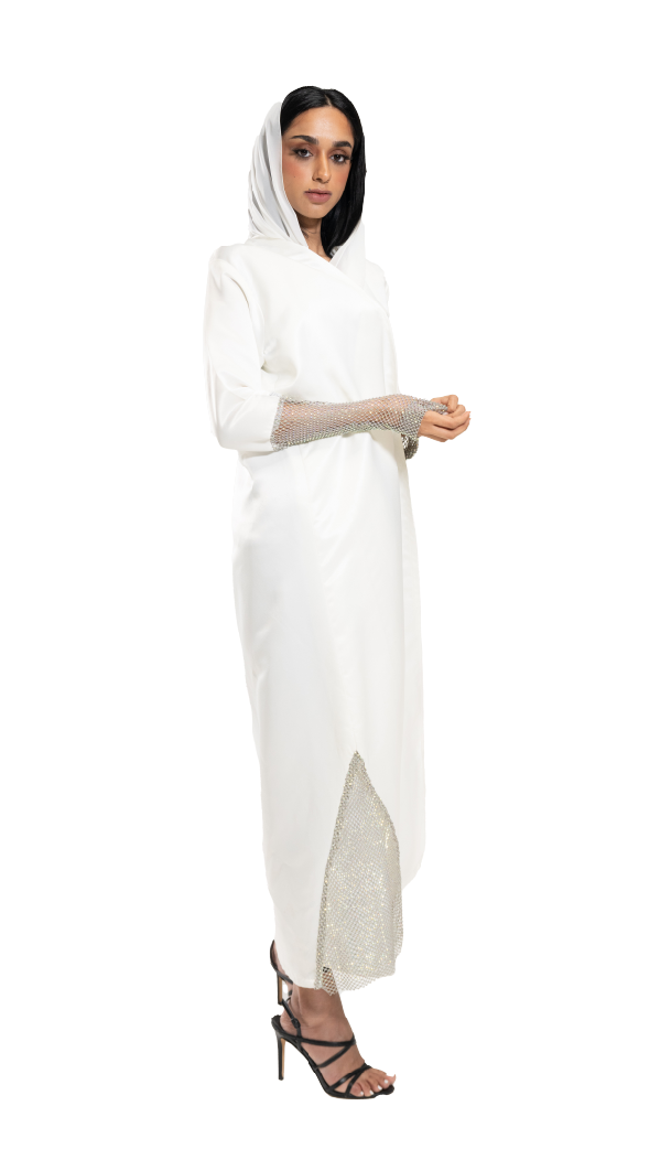 White Redesign Abaya - Front View