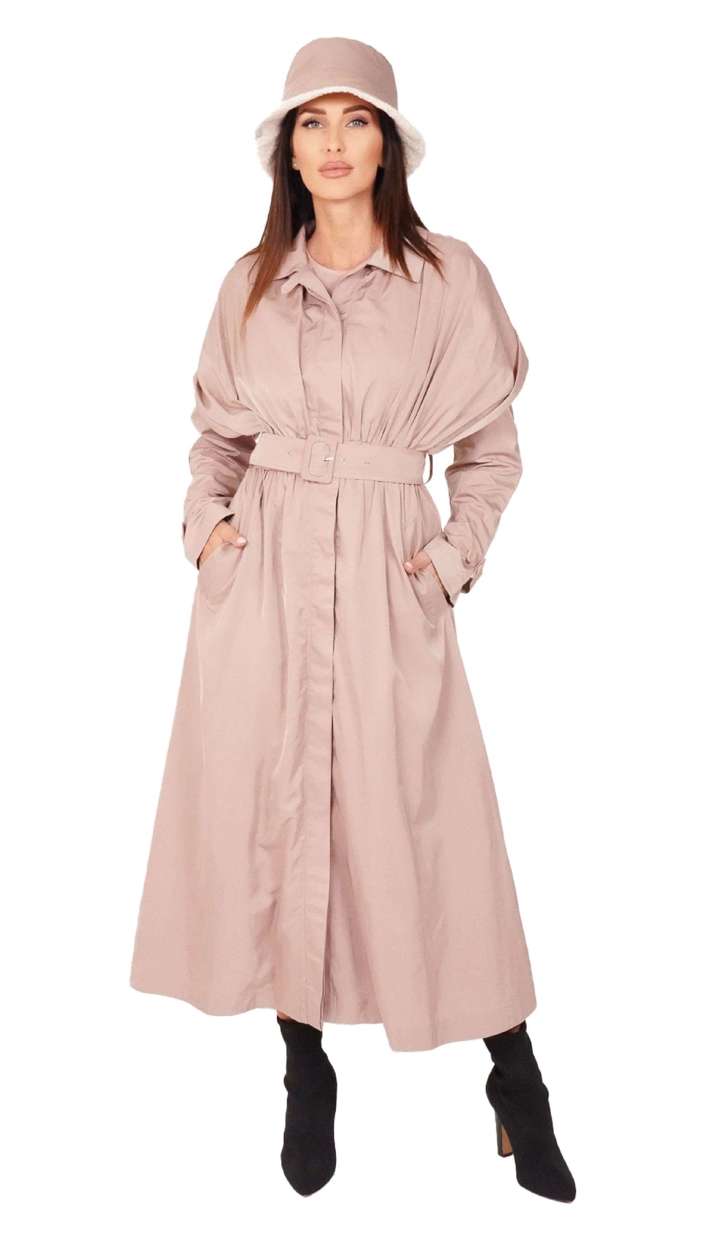 Black Long Drape Coat - Front View