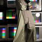 Green Silk Abaya with Linen Sleeves - Front View
