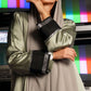 Green Silk Abaya with Linen Sleeves - Back View