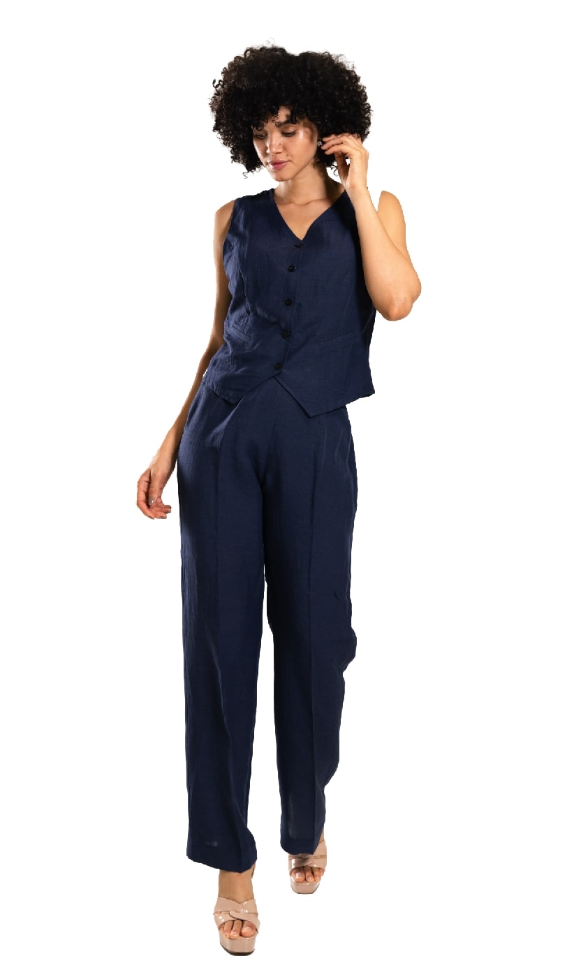 Sleeveless Navy Blue Set - Front View